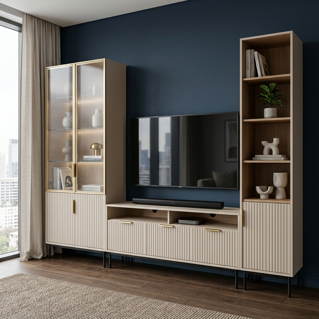 Стенка для гостиной Танзано прямая бежевая