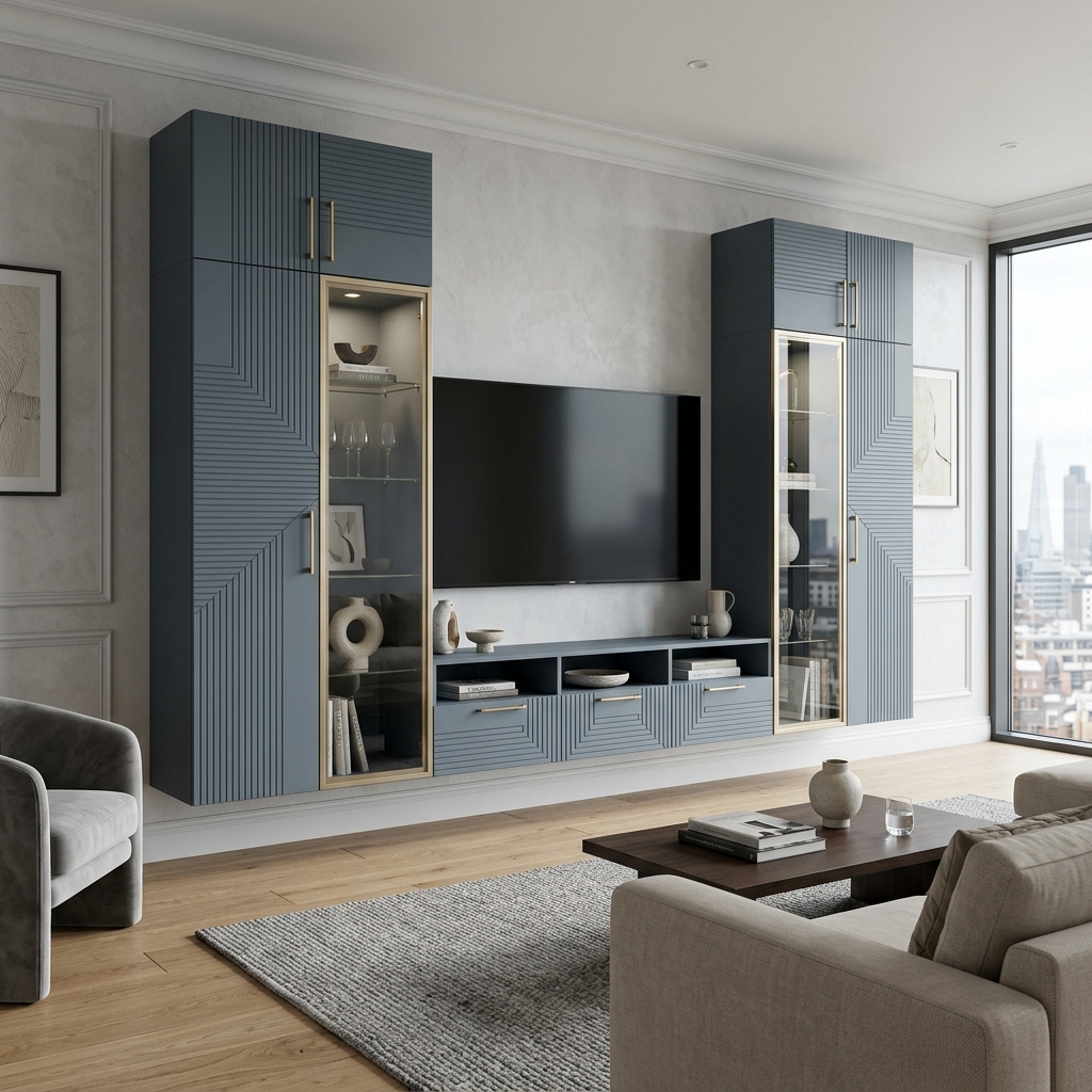 Стенка для гостиной в современном стиле с фасадами графит
