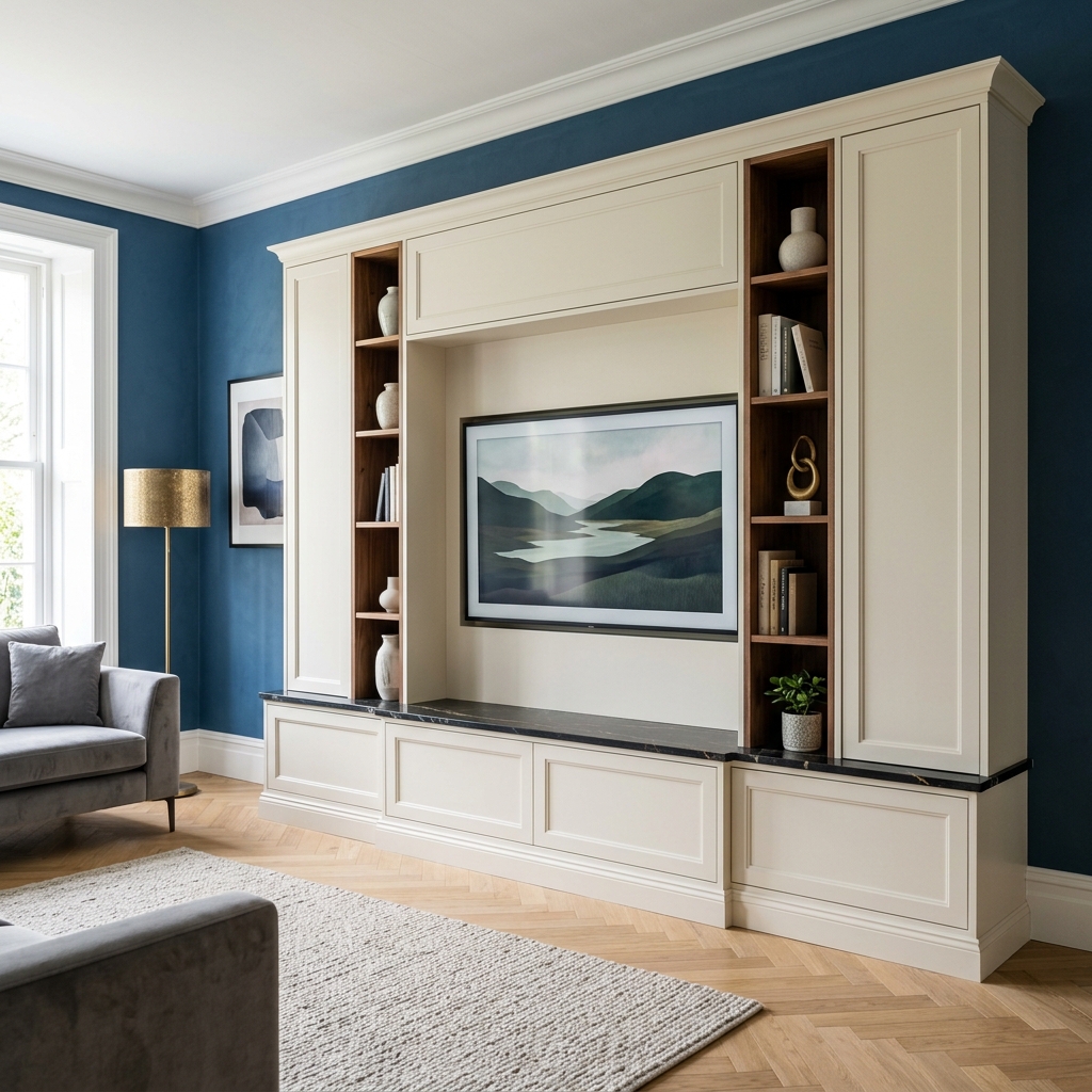 ТВ-стенка в неоклассическом стиле с открытыми полками