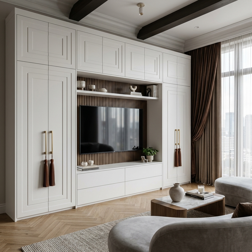 Белая премиальная стенка с нишей для ТВ Санмарино