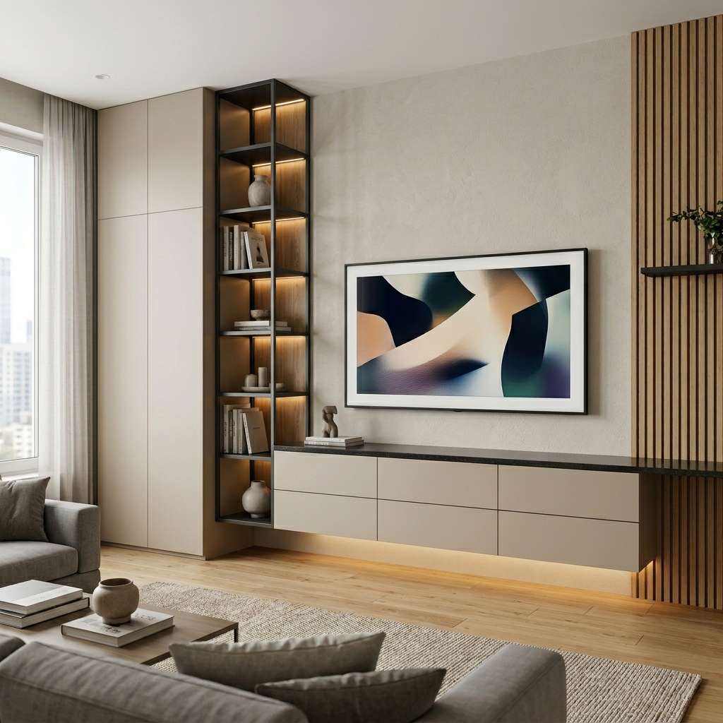 Современная стенка для гостиной с подсветкой Челси