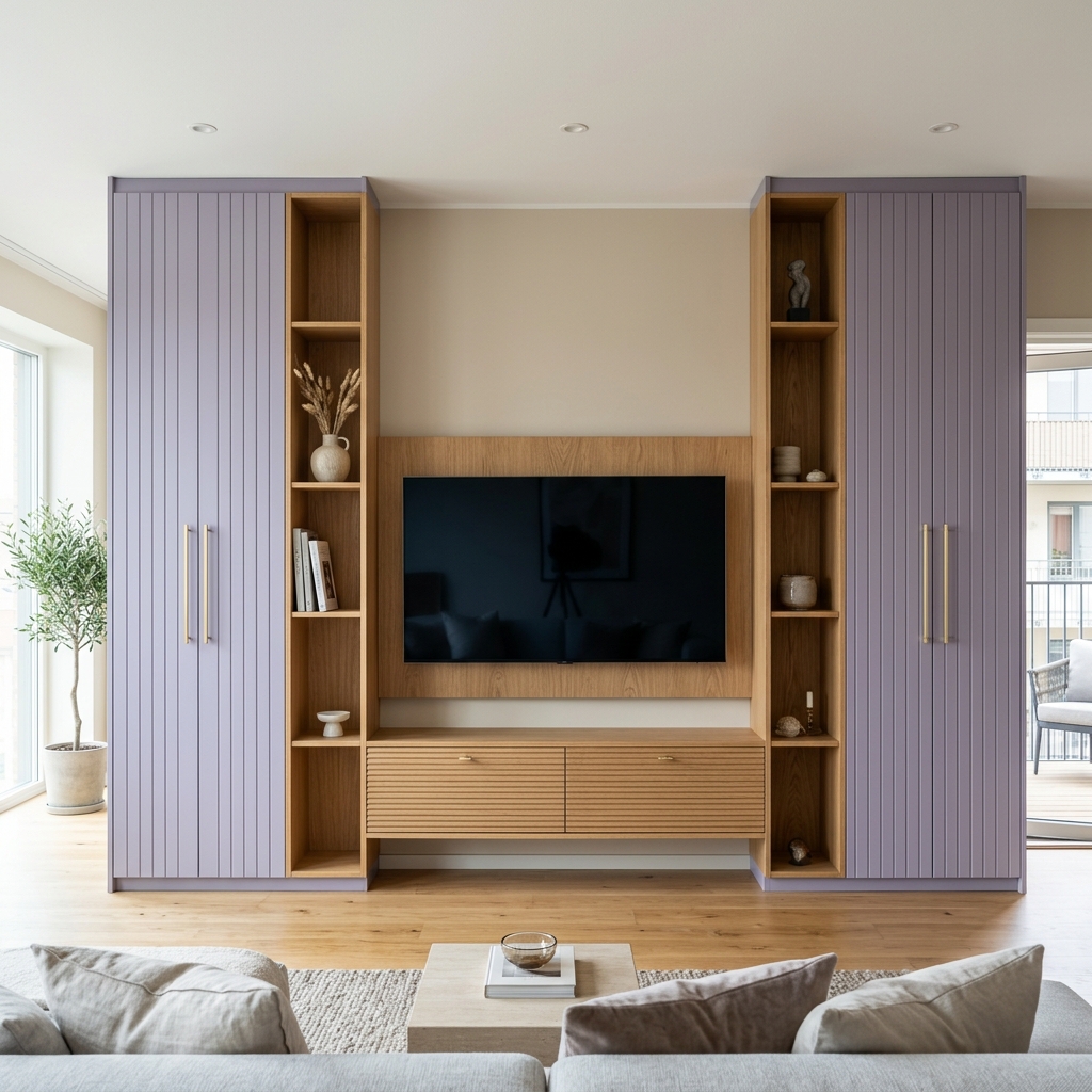 Современная стенка в гостиную с ТВ-зоной и шкафами