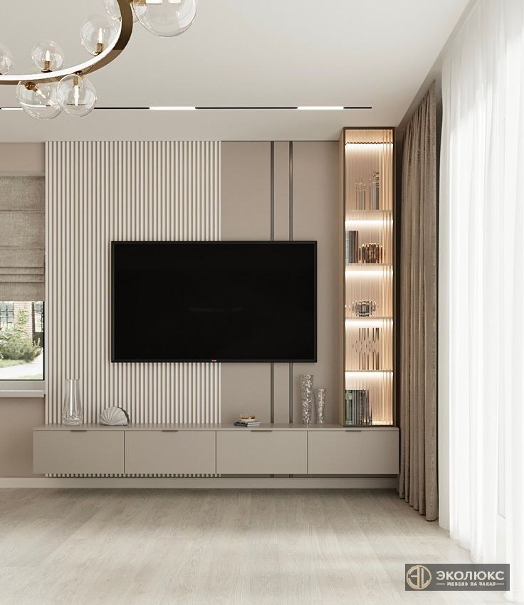 Современная ТВ-зона с подсветкой для гостиной